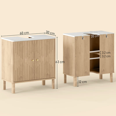 HOMCOM Under Sink Bathroom Cabinet for Basin without or with Pedestal - Oak 