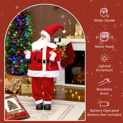 HOMCOM Life Size Santa Claus Christmas Decoration, Voice-Activated with Twinkling LED Lights, Red 