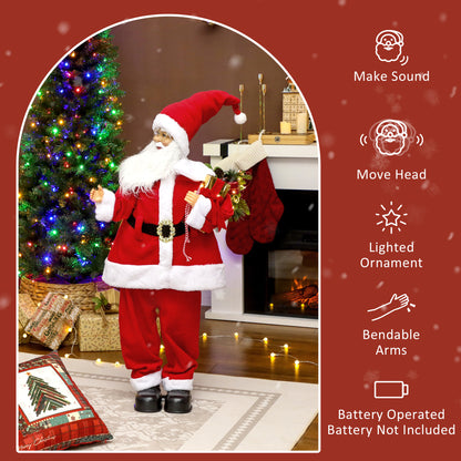HOMCOM Life Size Santa Claus Christmas Decoration, Voice-Activated with Twinkling LED Lights, Red