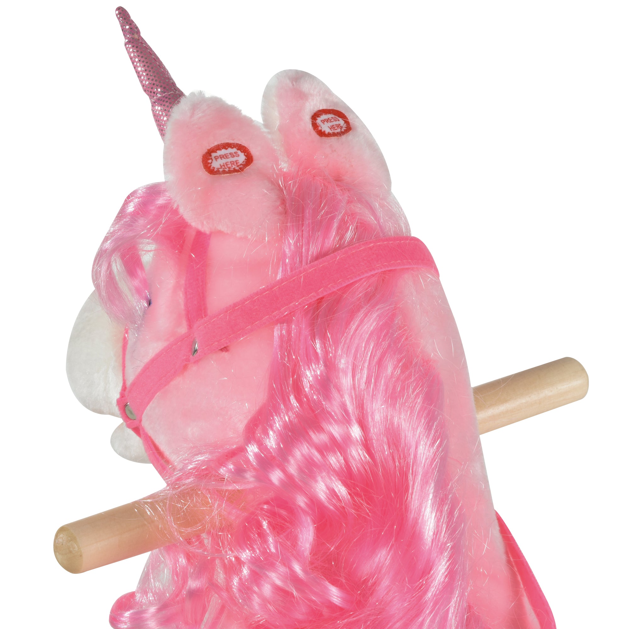 HOMCOM Kids Plush Rocking Horse Ride On Unicorn w/ Sound Moving Mouth Wagging Tail Children Rocker Toy Gift 3-6 Years Pink 