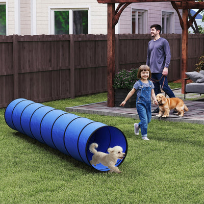 PawHut Dog Tunnel, 300 x 50 cm, Foldable Play Tunnel with 4 Pegs and Bag, Tear-Resistant Outdoor Dog Agility Equipment, Blue 