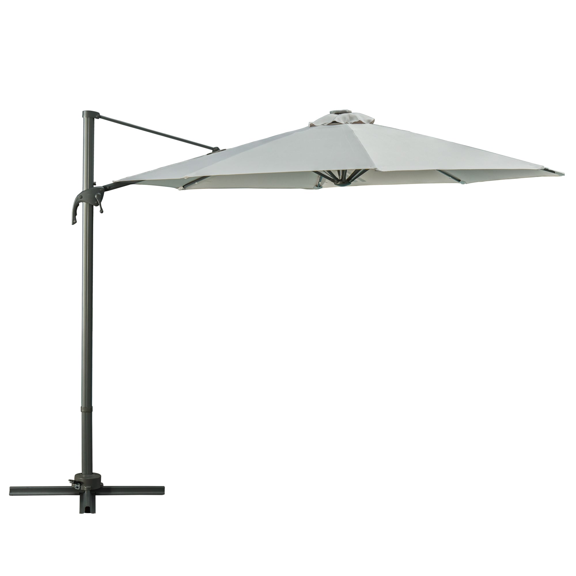 Outsunny 3(m) LED Cantilever Parasol Garden Sun Umbrella w/ Cross Base and Solar Lights Grey 