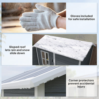 Outsunny 4 x 6ft Garden Shed, Plastic Shed with Floor, Window, Lockable Door and Vents, Resin Tool Shed for Outdoor Patio Storage, Zero Maintenance, Grey 