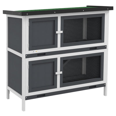 PawHut Double Decker Rabbit Hutch 2 Tier Guinea Pig House Pet Cage Outdoor with Sliding-out Tray, 100 x 47 x 91cm, Grey 