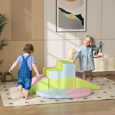 HOMCOM 6 Piece Soft Play Equipment for Kids Climb and Crawl, Pink 