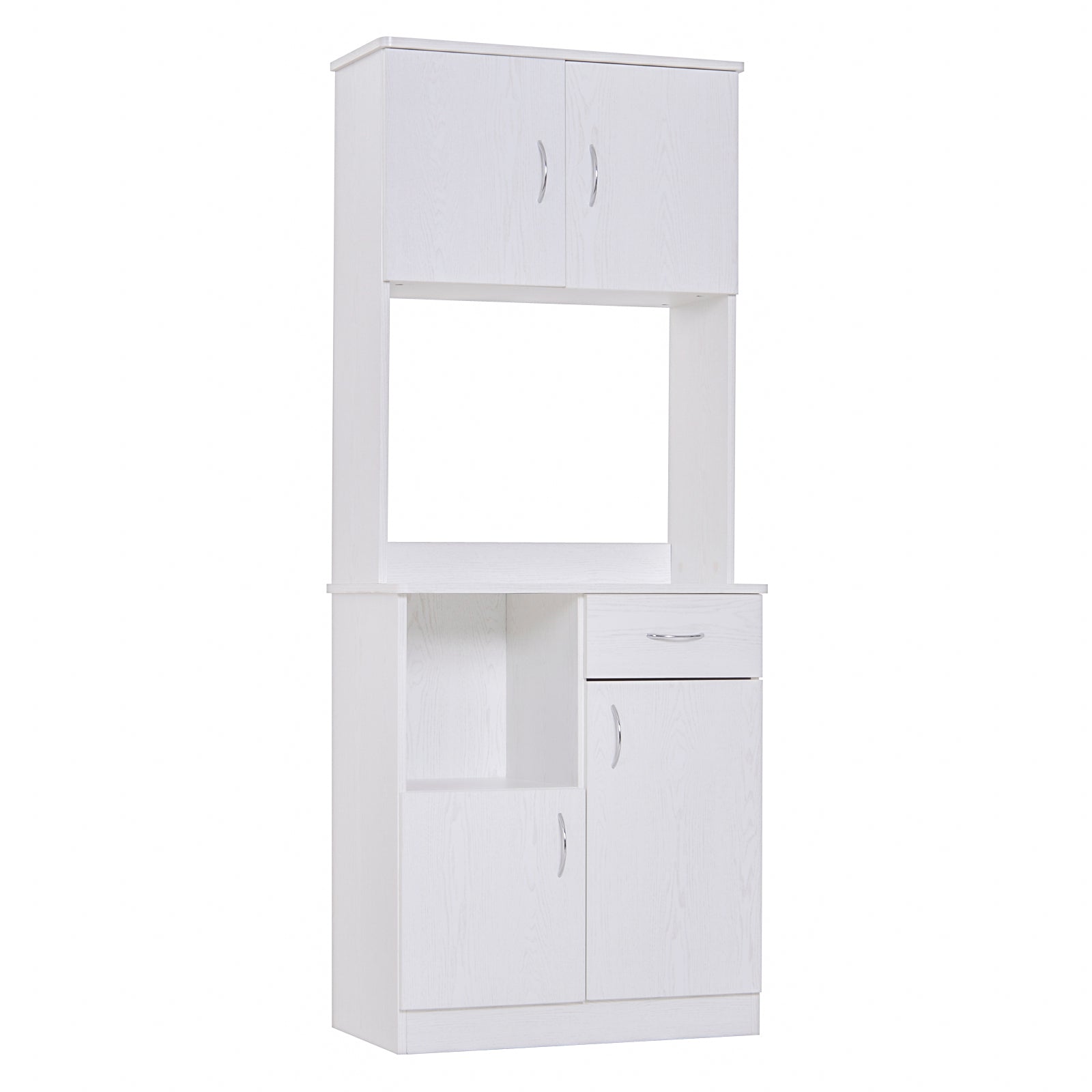 HOMCOM Tall Kitchen Cupboard, Kitchen Cabinet with Doors, Shelves, Drawer and Open Countertop, Storage Cabinet for Living Room, Dining Room, White 