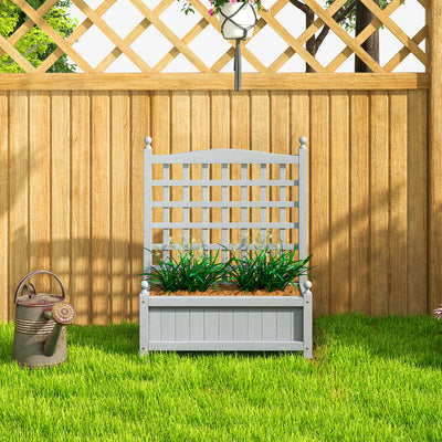 Outsunny Garden Planters with Trellis for Climbing Vines, Wood Raised Beds for Garden, Flower Pot, Indoor Outdoor, Grey 