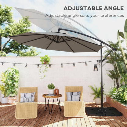 Outsunny 3m Overhanging Parasol, with Base, Weights and Cover - Light Grey 