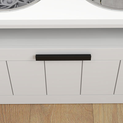 PawHut Raised Dog Bowl with Slow Feeder & 2 Stainless Steel Dog Bowl, 25L Storage Drawer, for Large & Extra Large Dogs, White 