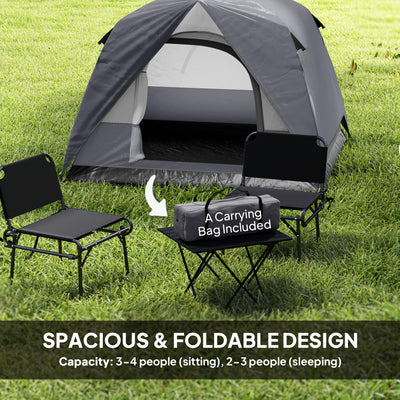 Outsunny 3-4 Person Camping Tent, Easy Set Up 3-4 Man Tent w/ Sewn-in Groundsheet, Waterproof Dome Tent w/ Mesh Windows, Grey 
