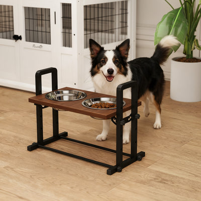 PawHut Raised Dog Bowls with Stand, 4 Heights Adjustable Pet Feeder with 3 Adjustable Angles for Small, Medium & Large Breeds, Brown 