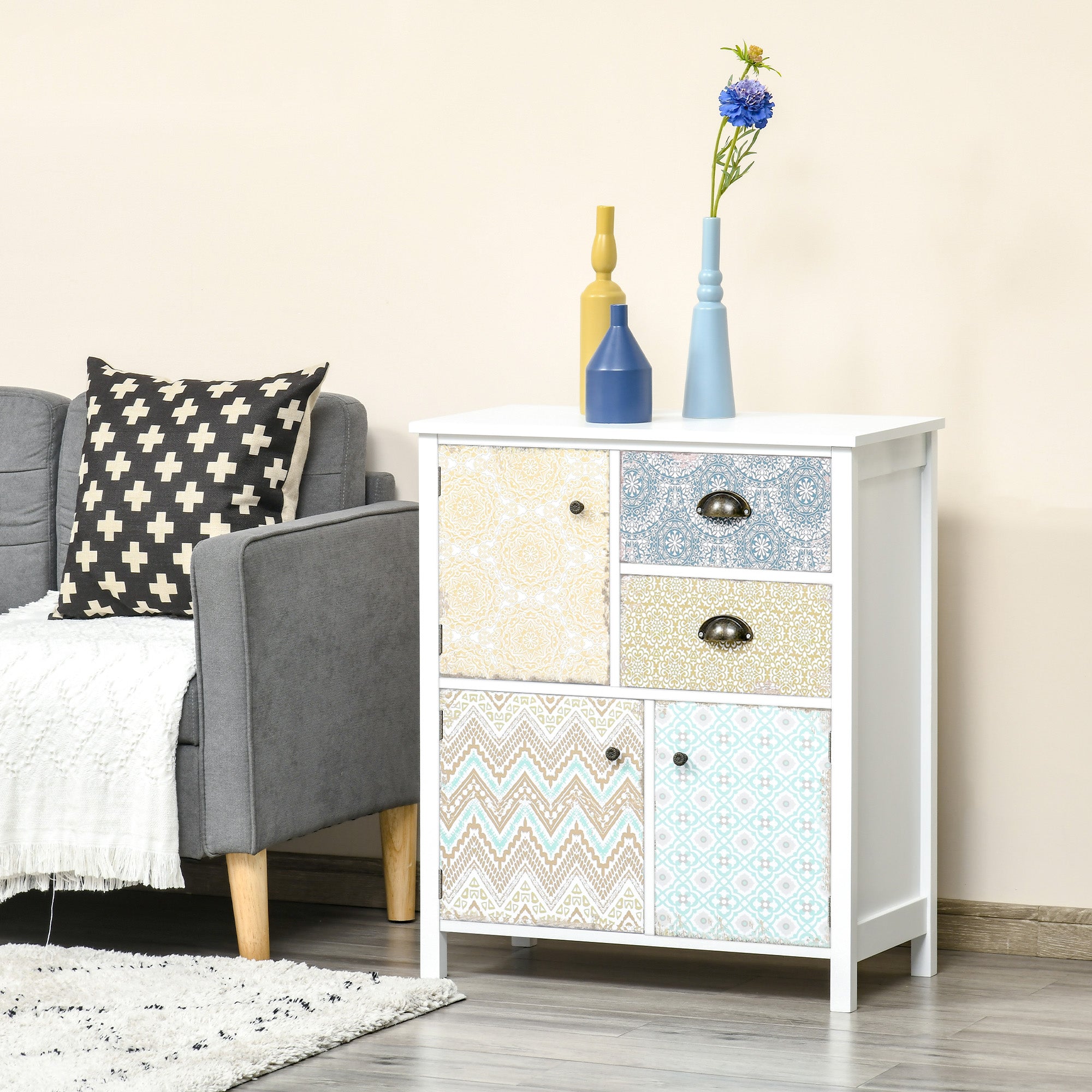 HOMCOM Drawer Table Sideboard Multi-purpose Storage Chest Shabby Chic Entryway Living Room Bedroom Furniture Organizer Unit 