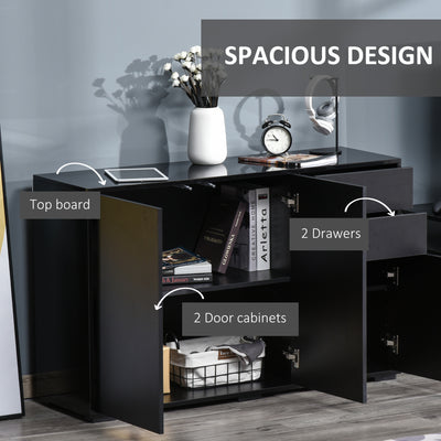 HOMCOM High Gloss Side Cabinet, Push-Open Design with 2 Drawers and 2 Cabinets for Living Room, 74H x 117W x 36Dcm, Black 