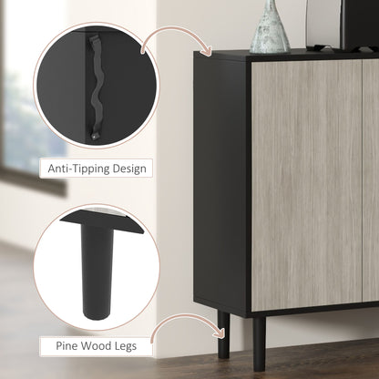 HOMCOM Kitchen Sideboard Storage Cabinet for Living Room with Adjustable Shelves 4 Doors and Pine Wood Legs Black 