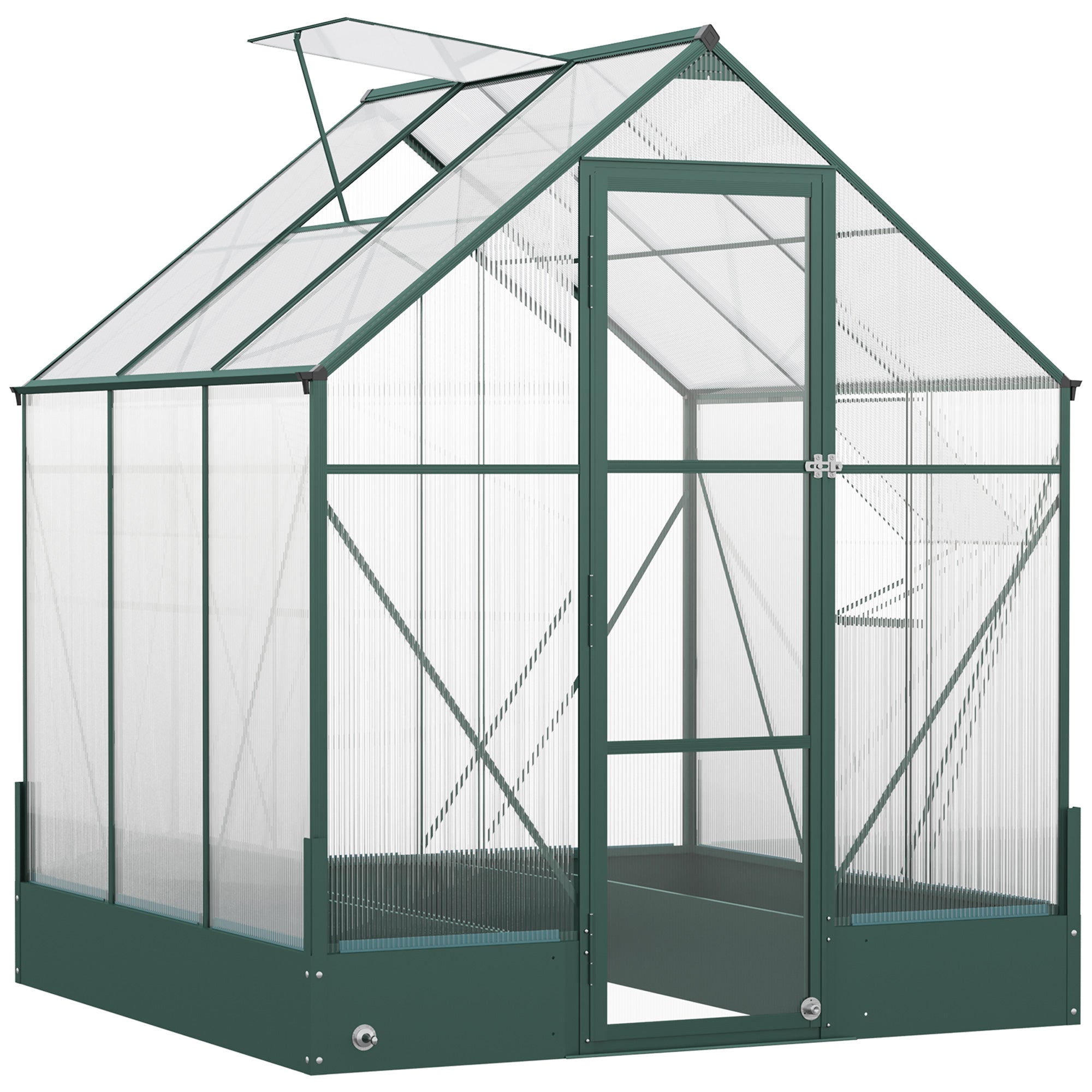 Outsunny 6x6 FT Polycarbonate Greenhouse with Base and Raised Bed, Walk-in Greenhouse with Aluminium Frame, Temperature Controlled Window, Foundation for Plants, Flowers, Vegetable 