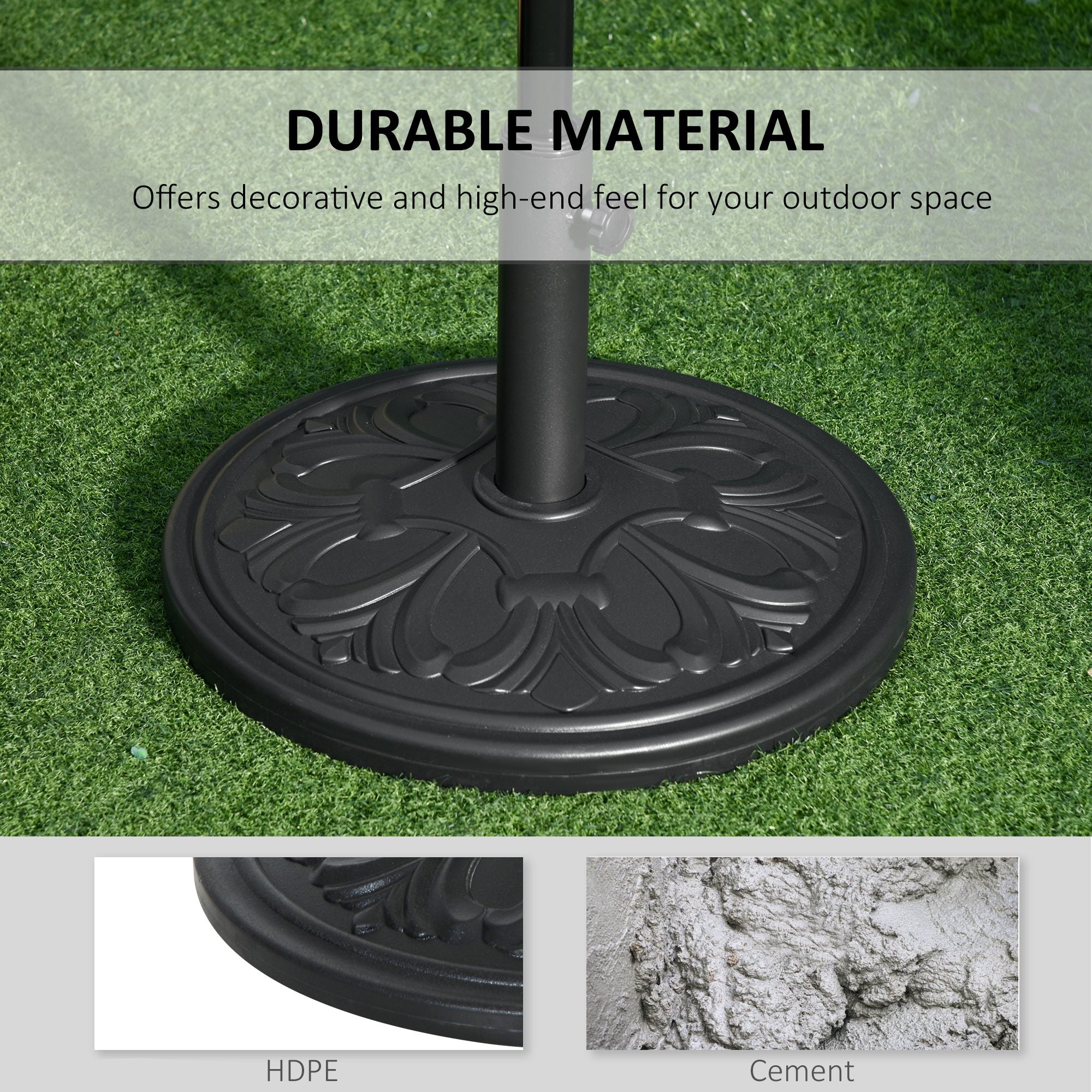 Outsunny 13kg Round Parasol Base Sun Umbrella Weight Stand Holder Patio Outdoor Garden, Black 