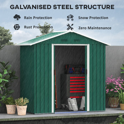 Outsunny 6.5ft x 3.5ft Metal Garden Storage Shed for Outdoor Tool Storage with Double Sliding Doors and 4 Vents, Green 