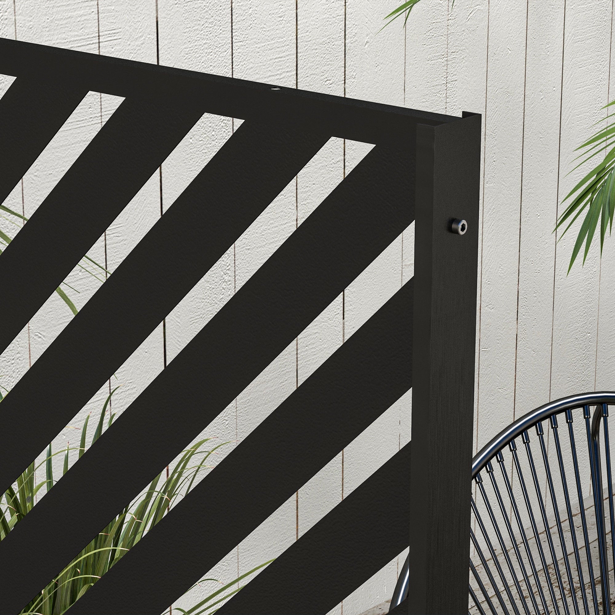 Outsunny 6.5FT Decorative Outdoor Divider, Metal Privacy Screen with Stand, Triangle Style, Black 