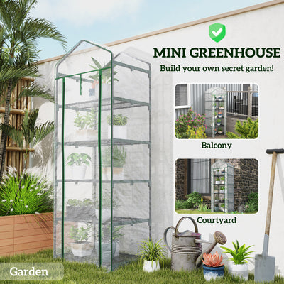 Outsunny 193cm Five Shelf Mini Greenhouse - White 
