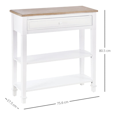 HOMCOM Console Table Hallway Side Desk 1 Drawer 2 Shelves Worktop Handle Retro Elegant Style Home Display Storage for Bedroom Livingroom 
