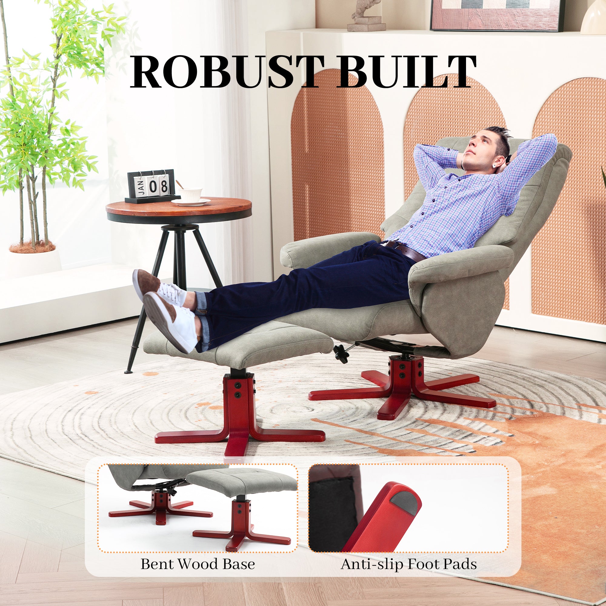 HOMCOM Faux Microfibre Leather Manual Recliner and Footstool Set - Grey 