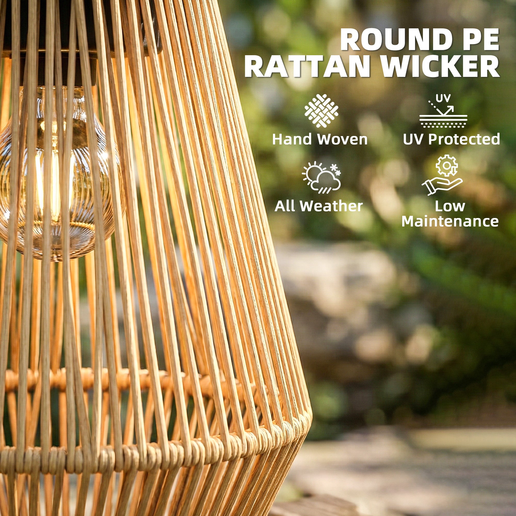 Outsunny Hanging Solar Lanterns, 2 Pack Rattan Solar Lights with Handle for Patio, Pathway, Terrace, Auto On/Off, Brown 