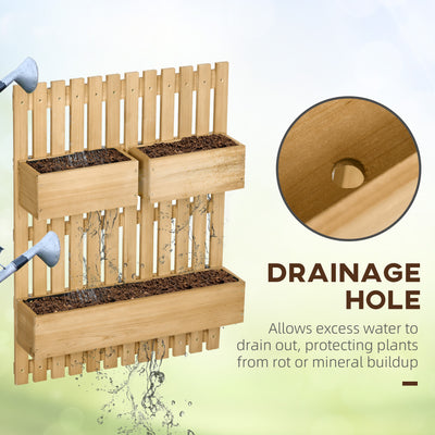 Outsunny Wall-mounted Wooden Garden Planters with Trellis, Drainage Holes and 3 Planter Boxes for Patio, Natural 