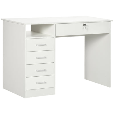 HOMCOM Computer Desk, Home Office Desk with Lockable Drawer, Storage Shelf for Study Bedroom, 110 x 50 x 76 cm, White 