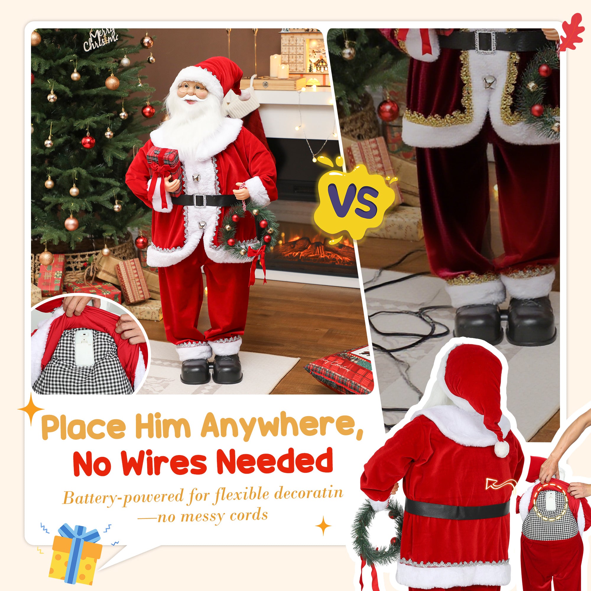 HOMCOM Singing and Dancing Santa Claus with Gift and Wreath