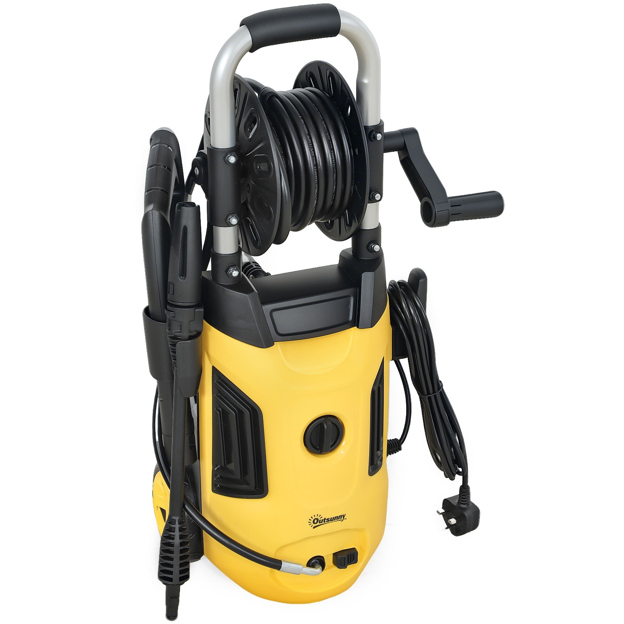 Outsunny 1800W High Pressure Washer, 150 Bar Pressure, 420 L/h Flow, Portable Power Washer Jet Wash Cleaner with Adjustable Nozzle, 6M Hose, Hose Reel, Steel Handle for Home Patio Car Driveway, Yellow 