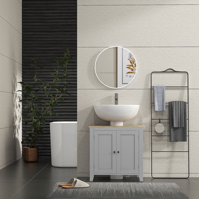 kleankin Under Sink Cabinet, Bathroom Sink Cabinet with 2 Doors, Pedestal Under Sink Design, Freestanding Bathroom Cupboard with Adjustable Shelf, Grey 