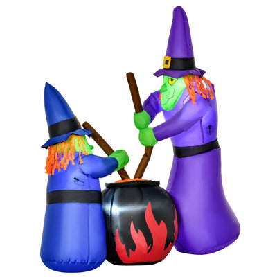 HOMCOM 1.8m Inflatable Halloween Lawn Decoration with LED Witches Around A Black Cauldron Outdoor Air Blown Holiday Décor 