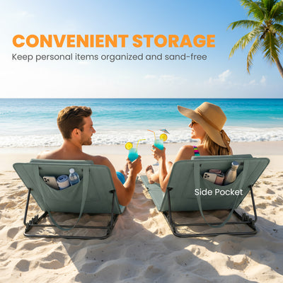 Outsunny Foldable Sun Loungers Set of 2, Portable Folding Beach Lounger with 4-level Adjustable Backrest, Grey 