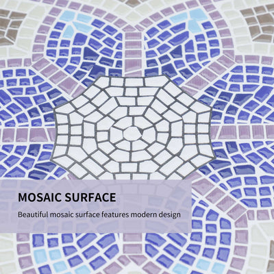 Outsunny Outdoor Mosaic Round Garden Table, Patio Bistro Coffee Side Table with 60cm Ceramic Top for Garden, Blue and White 