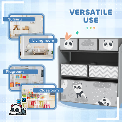 ZONEKIZ Kids Table and Chairs, Kids Storage Unit and Kids Easel Set, Cute Animal Design Kids Activity Furniture Set for Ages 3-8 Years, Grey