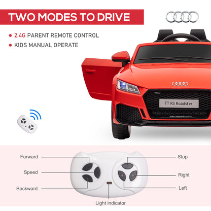 HOMCOM Kids Licensed Audi TT Ride-On Car 12V Battery w/ Remote Suspension Headlights and MP3 Player 3km/h Red 