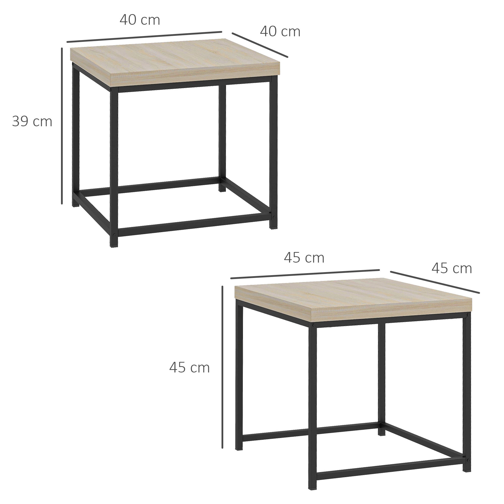 HOMCOM Coffee Table Set of 2, Nest of Tables with 3.5cm Thick Tabletop, Oak 