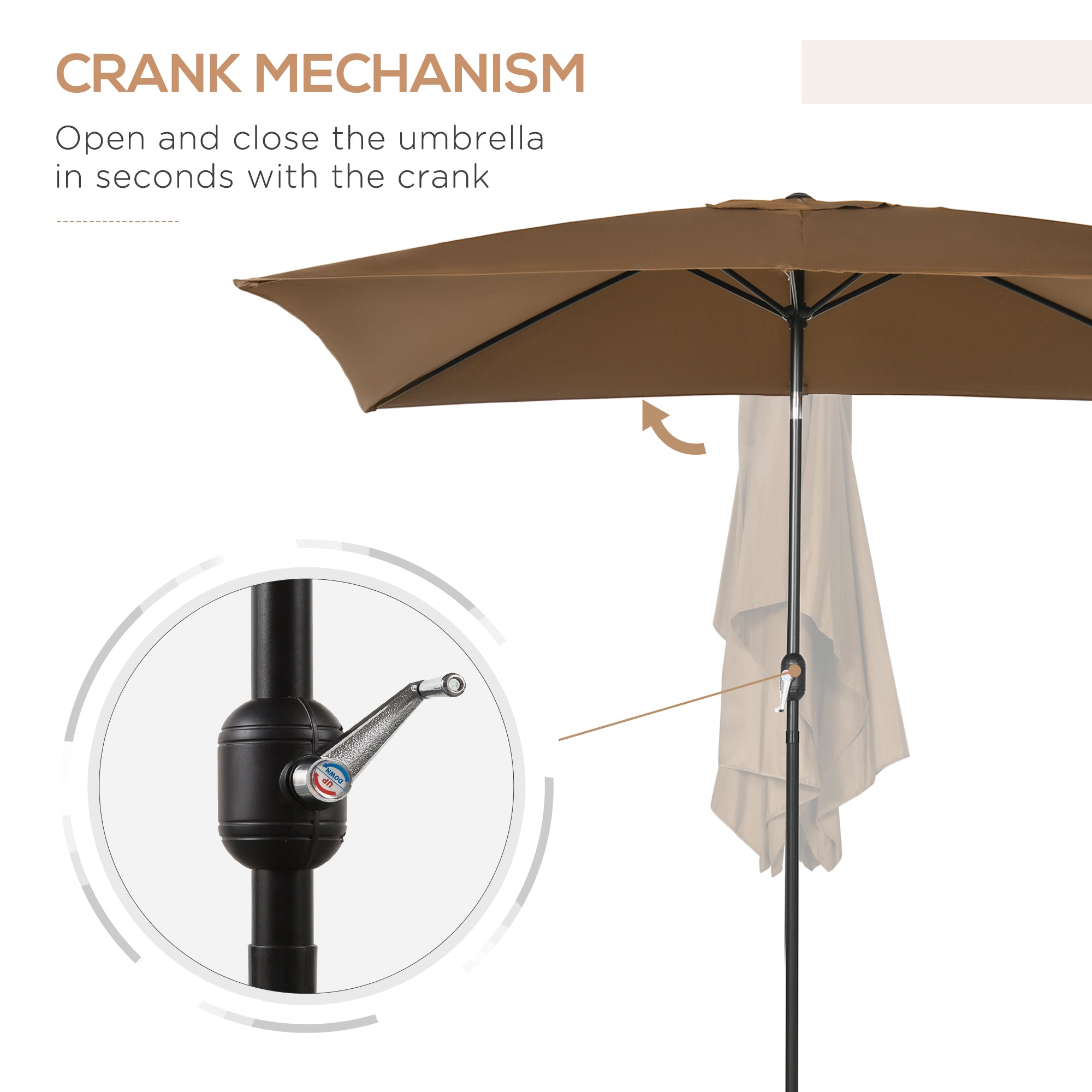 Outsunny 3x2m Garden Parasol Umbrella Outdoor Sun Shade Canopy with Tilt and Crank, Aluminium Frame Rectangular, Brown 