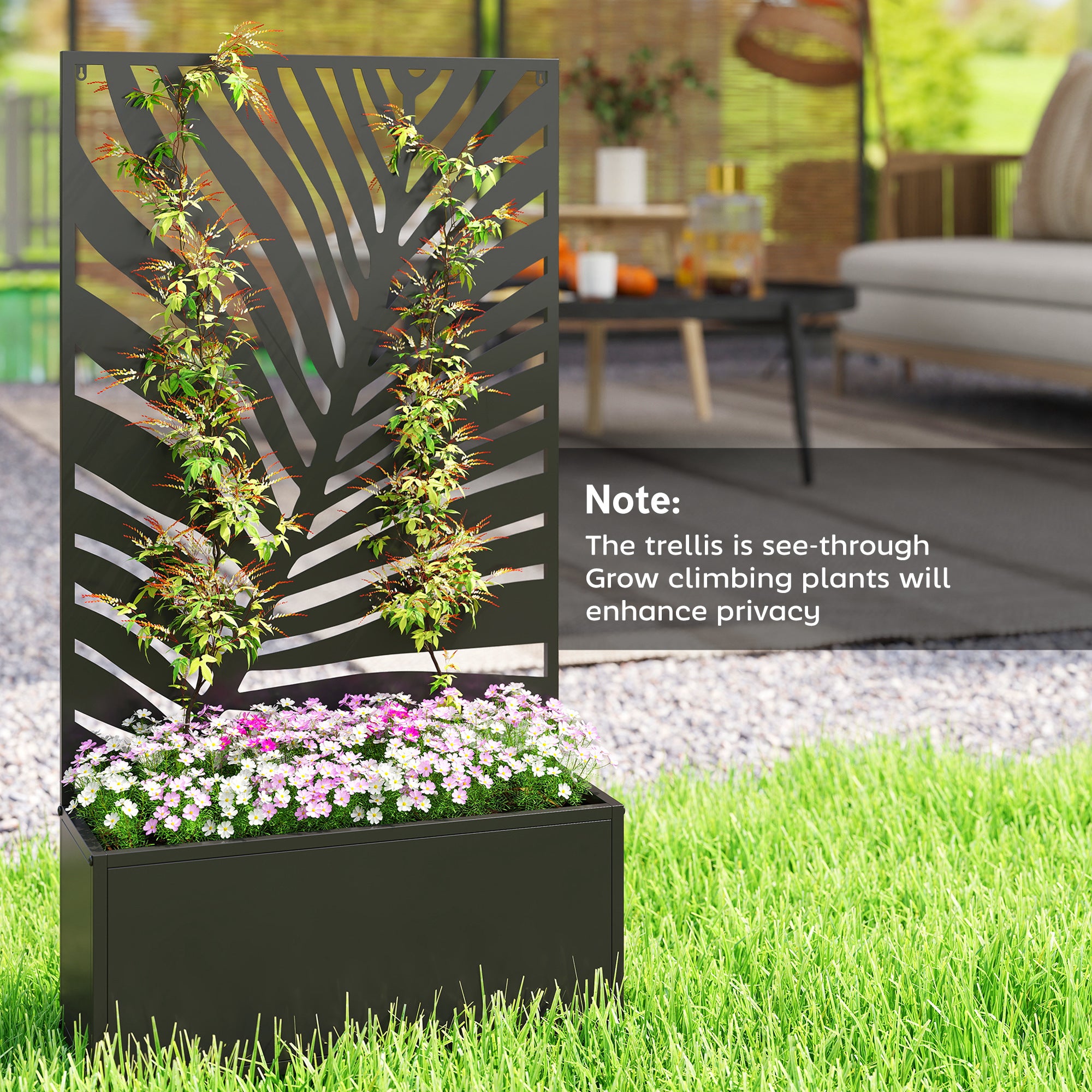 Outsunny Metal Garden Bed for Garden with Trellis, Wall Mounted or Freestanding Raised Planter with Privacy Screen 