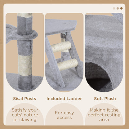 PawHut Cat Tree for Indoor Cats Kitten Scratching Post Scratch Scratcher Climb Activity Center Play House Pet Furniture 125cm (Grey) 