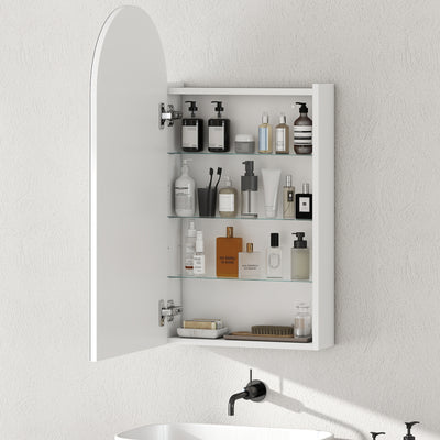 HOMCOM Arched Bathroom Mirror Cabinet with Adjustable Glass Shelves - White 