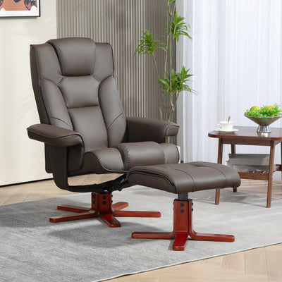 HOMCOM Faux Leather Manual Recliner and Footstool Set - Brown 
