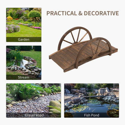 Outsunny Wooden Garden Bridge Lawn Décor Stained Finish Arc Outdoor Pond WalkwayYard Decoration Half Wheeled Railings 100L x 50W x 37Hcm 