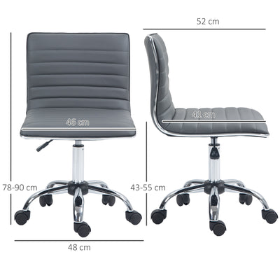 HOMCOM Adjustable Swivel Office Chair with Armless Mid-Back in PU Leather and Chrome Base - Dark Grey 
