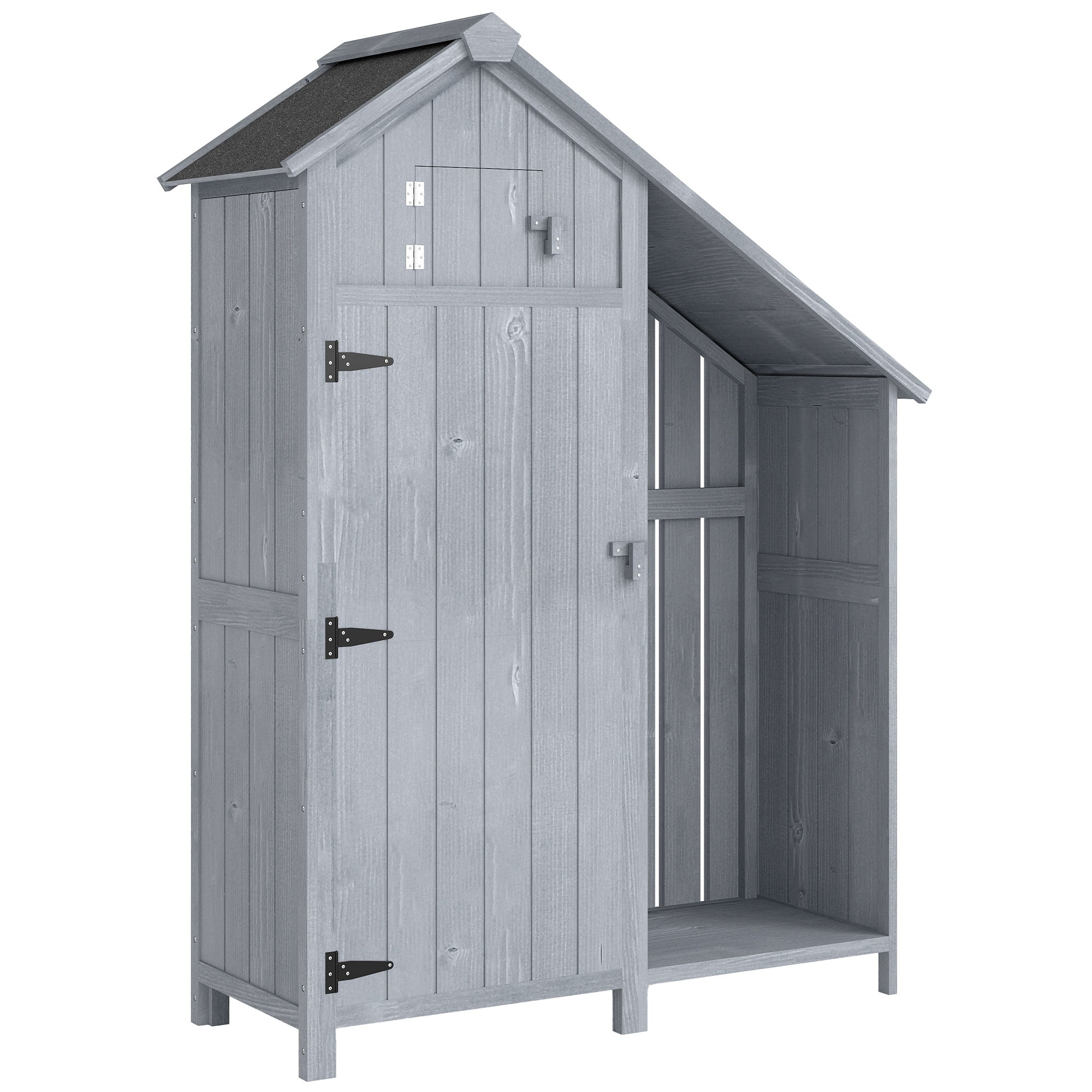 Outsunny Garden Outdoor Storage Shed 3 Shelves Tilt Roof w/ Firewood Rack Log Carrier, 129L x 51.5W x 180H cm 