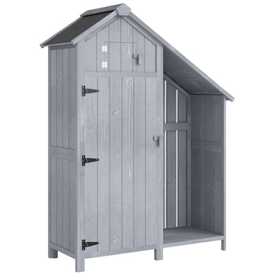 Outsunny Garden Outdoor Storage Shed 3 Shelves Tilt Roof w/ Firewood Rack Log Carrier, 129L x 51.5W x 180H cm 
