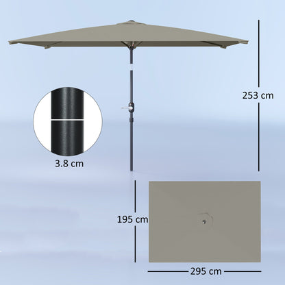 Outsunny 3x2m Patio Parasol Garden Umbrellas Canopy with Aluminium Tilt Crank Rectangular Sun Shade Steel, Light Grey 