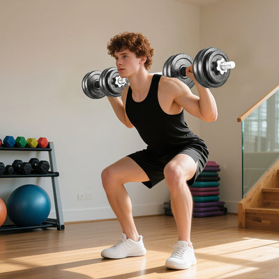 SPORTNOW 2-in-1 Adjustable Dumbbells Set, 30kg Cast Iron Weights Dumbbells Set with Non-Slip Grip for Strength Training, Weight Lifting, Bodybuilding, Home Gym Workout Equipment for Men & Women 