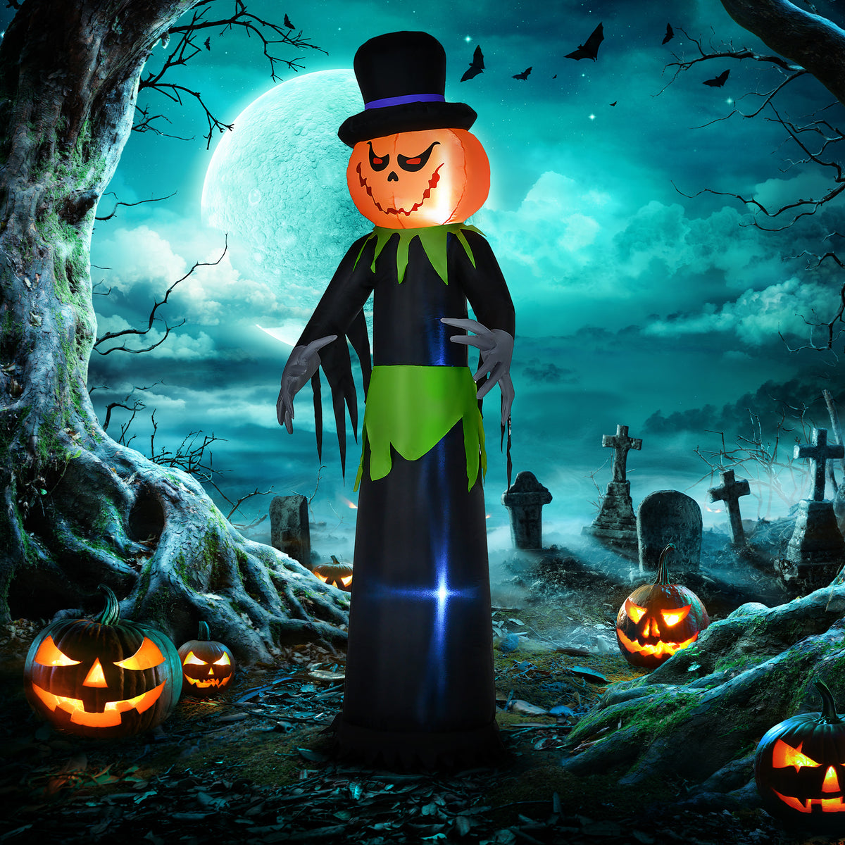 Outsunny 8ft Light-Up Pumpkin Man Halloween Decoration 