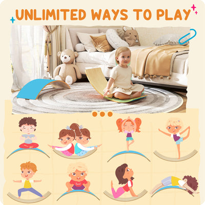 AIYAPLAY Wooden Balance Board for Kids, Wobble Board with Silent Felt for Sensory Play, Blue 